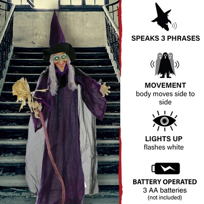 Haunted Hill Farm Life-Size Animatronic Witch with Broomstick (HHWITCH-5FLSA)