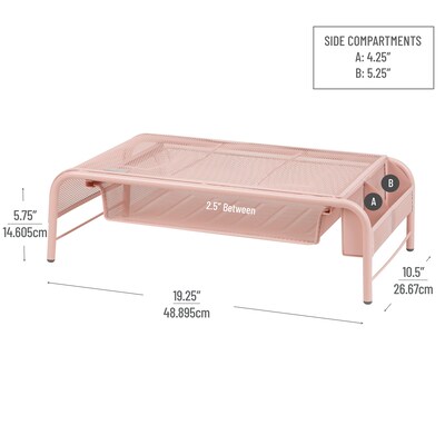 Mind Reader Monitor Stand with Paper Tray, Metal, Pink (MESHMONSTA-PNK)