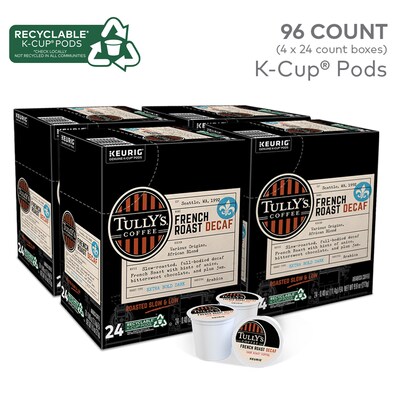 Tully's French Roast Decaf Coffee Keurig® K-Cup® Pods, Dark Roast, 96/Carton (700282)