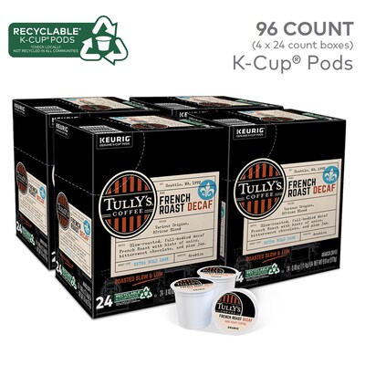 Tullys French Roast Decaf Coffee Keurig® K-Cup® Pods, Dark Roast, 96/Carton (700282)