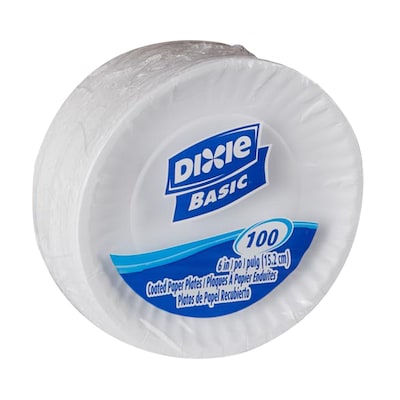 Dixie Basic Light-Weight Paper Plate by GP PRO, 6", White, 100/Pack (DBP06W)