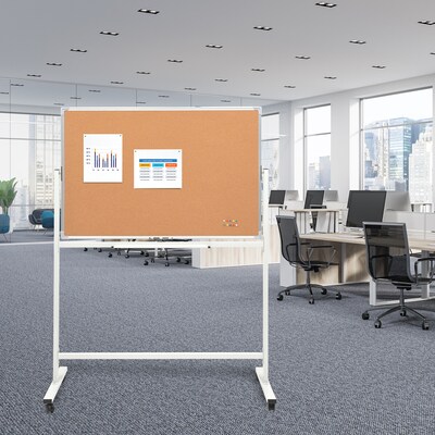Excello Global Products Double Sided Magnetic Mobile Whiteboard Corkboard Combo, 48" x 32", White Frame (EGP-HD-0550)
