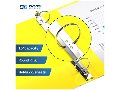 Davis Group Premium Economy 1 1/2" 3-Ring Non-View Binders, Yellow, 6/Pack (2312-05-06)