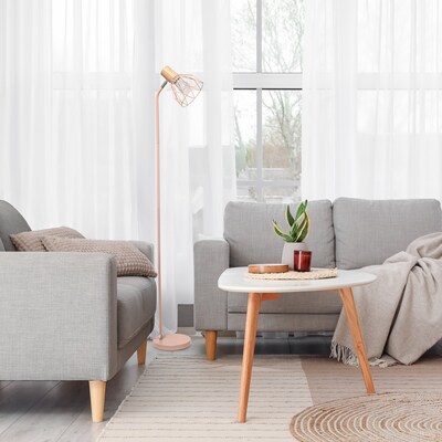 Simple Designs Farmhouse Fusion 55.91" Iron Floor Lamp with Round Shade, Light Pink (LF2019-LPK)