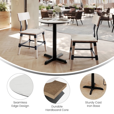 Flash Furniture Acadia 24" Round Wooden Dining Table with X-Base, White Faux Marble/Black Base (STRD24WMAT2222)