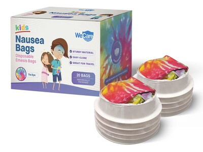 WeCare Tie-Dye Kids' Disposable Emesis Bag for Nausea and Motion Sickness, Multicolor (WC-EMES-T-20)