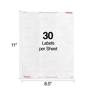 Staples® Laser/Inkjet Address Labels Address Labels, 1 X 2 5/8", Clear, 30 Labels/Sheet, 25 Sheets/Pack, 750/Box (ST18088-CC)