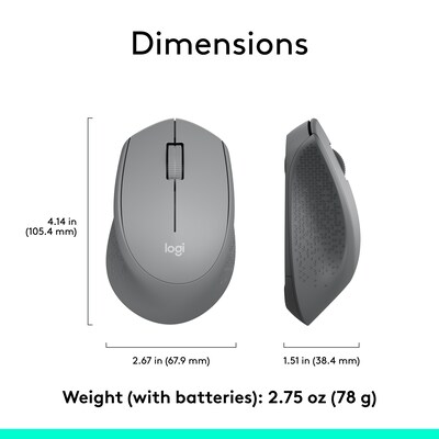 Logitech M330 Silent Plus Wireless Optical USB Mouse, Gray (910-004908)