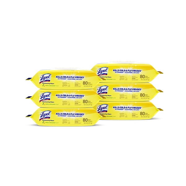 Lysol Disinfecting Wipes, Lemon & Lime Blossom 80 Wipes/Flat Pack, 6 Packs/Carton (1920099716)