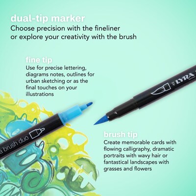 Lyra Aqua Brush Duo Water-Based Marker, Dual-Tip, Assorted Colors, 36/Pack (LYXL6521360)