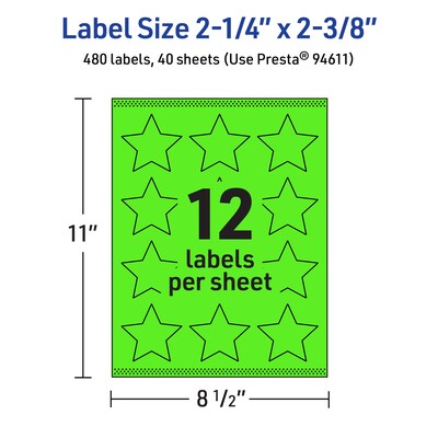 Avery Burst Multipurpose Labels, 2-1/4" x 2-3/8", Neon Green, 480/Pack (94611)