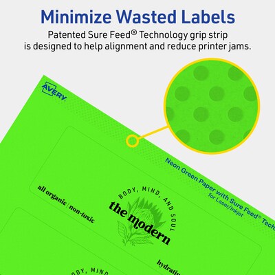 Avery Laser/Inkjet Multipurpose Rectangle Labels, 2" x 6", Neon Green, 40/Pack (94242)