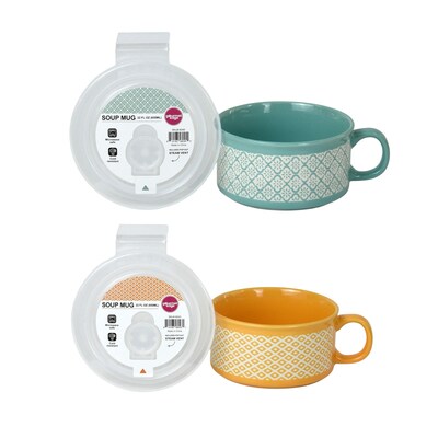 Gourmet Edge 2-pc 22oz Ceramic Soup Mug Set-Orange, Viridian