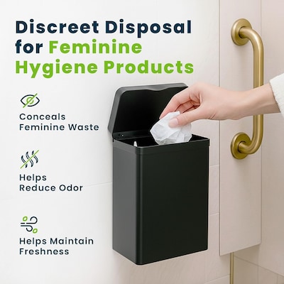 Alpine Industries Stainless Steel Sanitary Napkin Disposal Receptacle, 10 x 3.74, Black (451-SSB-MK)