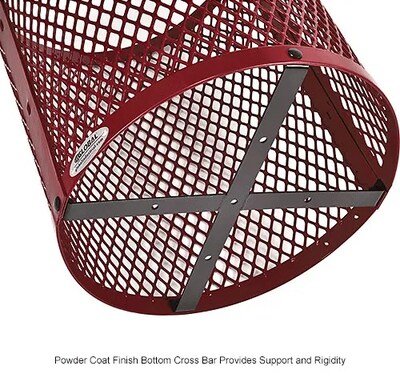 Global Industrial Outdoor Diamond Steel Trash Can w/ Rain Bonnet Lid, 36 Gallon, Red (261926RD)