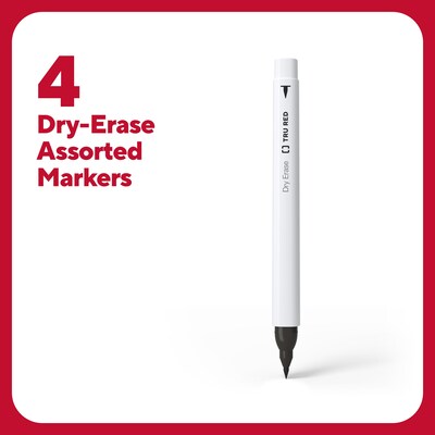 TRU RED™ Pen Dry Erase Markers, Ultra Fine Tip, Assorted, 4/Pack