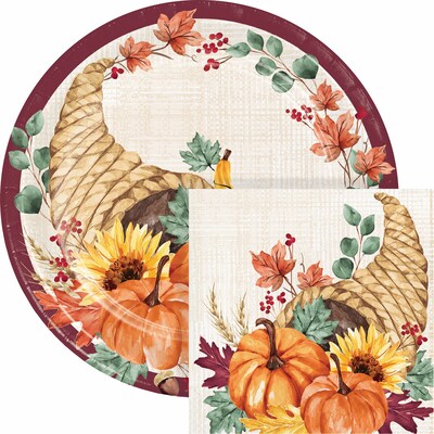 Say Hooray! Fall Feast Paper Plates and Napkins Kit, Multicolored, 48/Pack (DTC9389E2G)