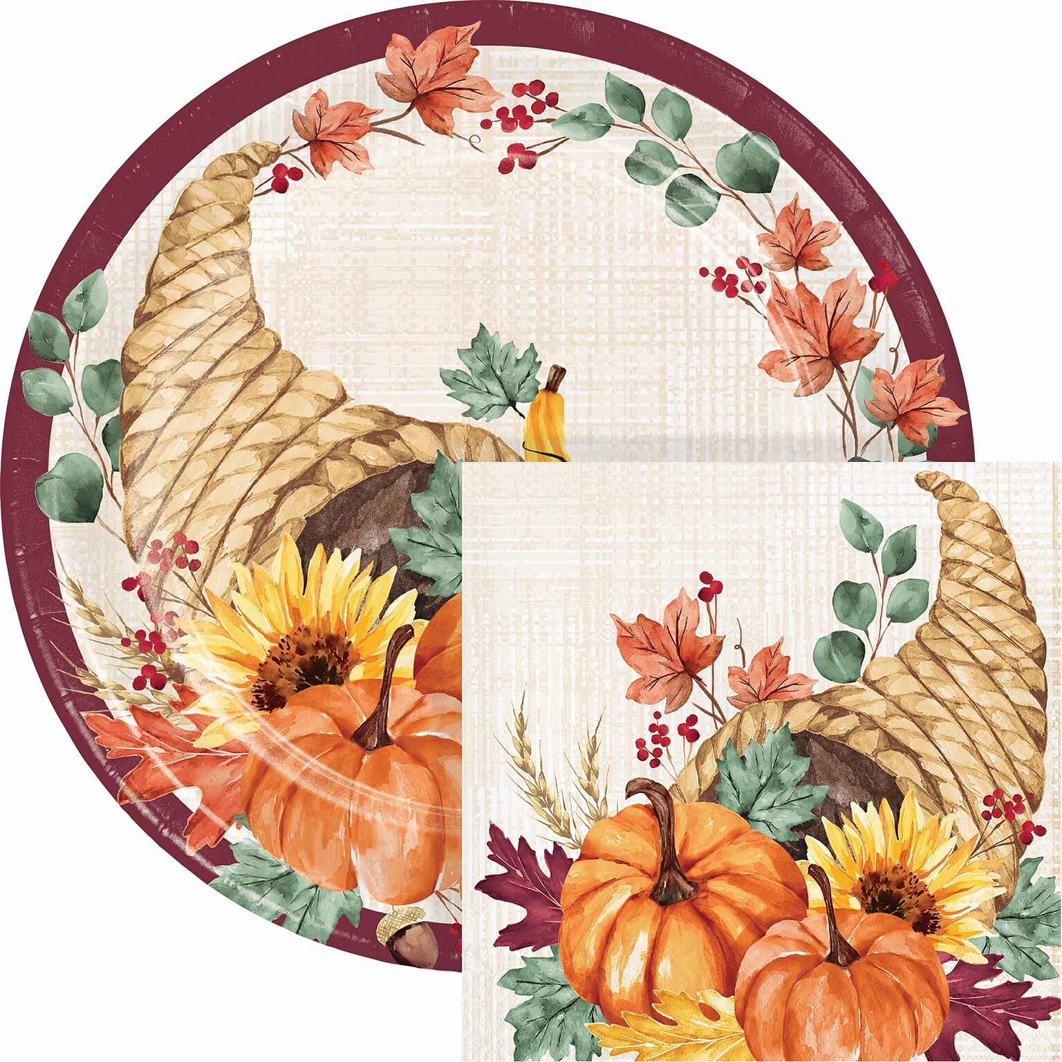 Say Hooray! Fall Feast Paper Plates and Napkins Kit, Multicolored, 48/Pack (DTC9389E2G)