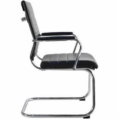 Lorell Tempo Modern Leather Guest Chair with Chrome Cantilever Base, Black (LLR63222)