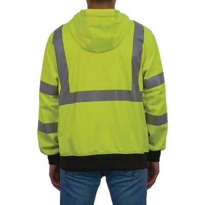 Ergodyne GloWear 8312BK High Visibility Long Sleeve Black Bottom Hooded Zip-Up Sweatshirt, ANSI Type R Class 3, Lime, Large