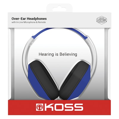 KOSS Over-Ear Headphones with Microphone and In-Line Remote, Blue (UR23i)