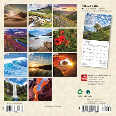 2024 BrownTrout Inspiration 7" x 14" Monthly Wall Calendar (9781975463236)