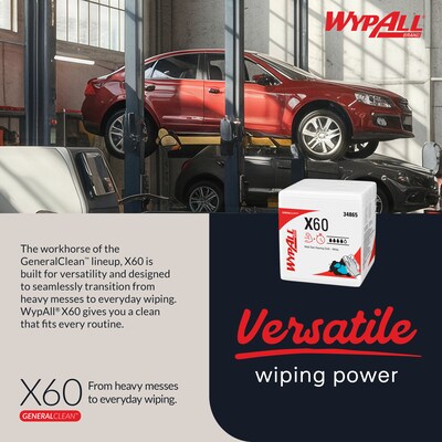 WypAll GeneralClean X60 Nylon Cleaning Wipers, 12" x 12.5", White, 76 Wipers/Box, 12/Carton (34865)