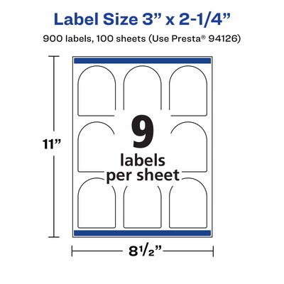 Avery Laser/Inkjet Decorative Edge Waterproof Multipurpose Labels, 2.25"  x 3", White, 900/Box (94126)