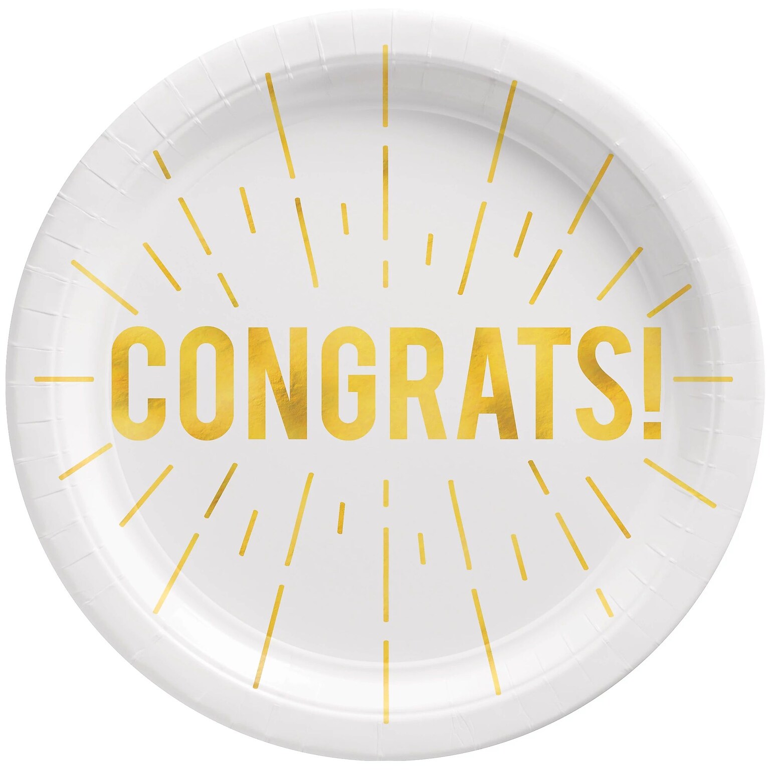 Party City CONGRATS! 9 Paper Plates, White/Gold, 8 Plates/Pack (AM59050121-ST)