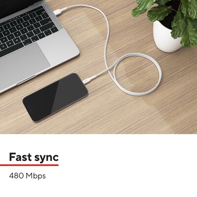 Staples TECH Lightning to USB-A Charging Cable, 3.3 ft., White (ST62329)