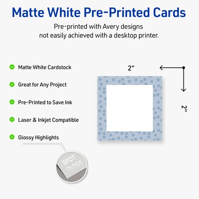 Avery Polka Dots Design Matte Blank Card, White, 120/Pack (S00-F8Q)