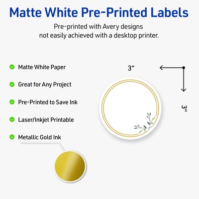 Avery Laser/Inkjet Circle Multipurpose Labels, 3 Dia., White, 60/Pack (S00DMR)