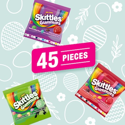 Skittles Gummies Fun Size Easter Candy Variety Bag, Assorted Flavors, 45 Pouches/Bag (MMM33063)