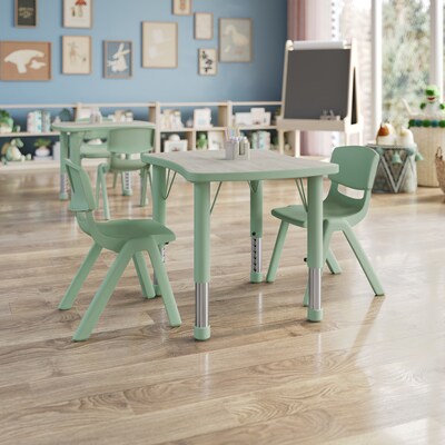 Flash Furniture Emmy Rectangular Activity Table Set, 26.5 x 21.75, Height Adjustable, Light Gray Woodgrain/Sage