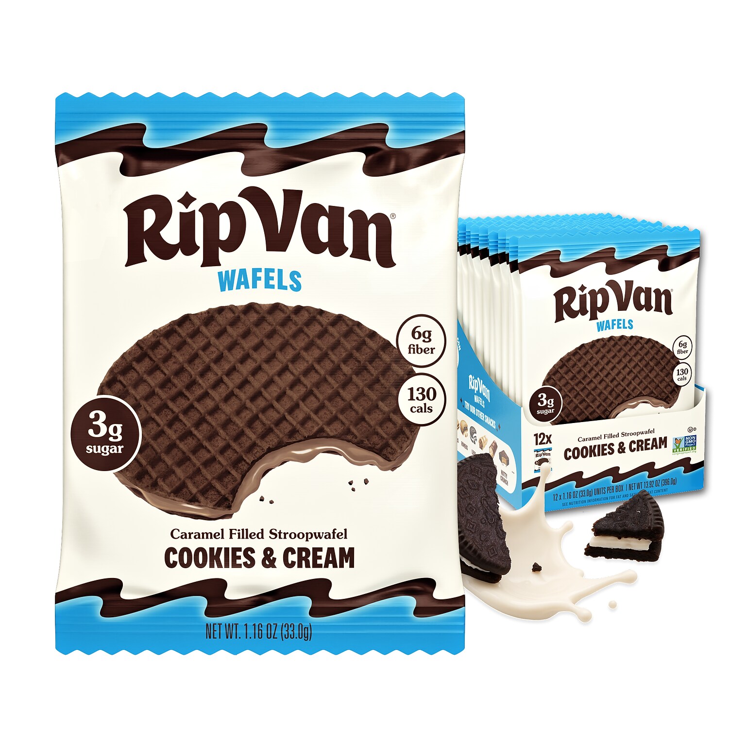 Rip Van Wafels Cookies and Cream Stroopwafels, 1.16 oz., 12 Packs/Box, 12/Box (RVW00388)