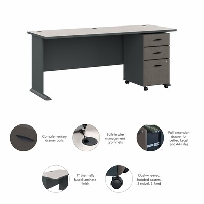 Bush Business Furniture Cubix 72W Desk with Mobile File Cabinet, Slate/White Spectrum (SRA013SLSU)