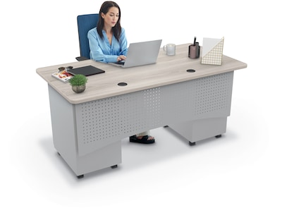 MooreCo 60"W Avid Modular Double Pedestal Instructor Desk, Grey Elm (91778-8201-8201)