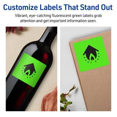 Avery Square Multipurpose Labels, 2.75" x 2.75", Neon Green, 120/Pack (94109)