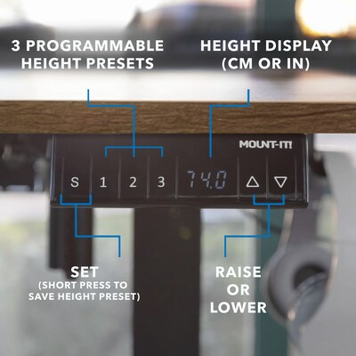 Mount-It! 63"W Electric L-Shaped Corner Adjustable Standing Desk, Rustic Brown/Black (MI-15010)