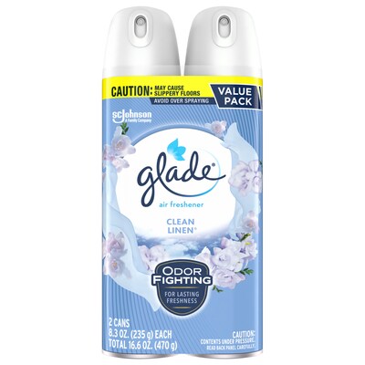 Glade Air Freshener Aerosol, Clean Linen Scent, 8.3 Oz., 2/Pack (346578)