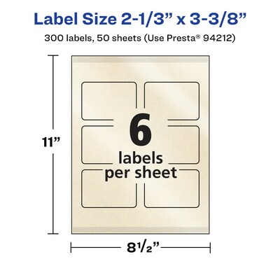 Avery Pearlized Ivory Rectangle Multipurpose Labels, 2-1/3" x 3-3/8", Ivory, 300/Box (94212)