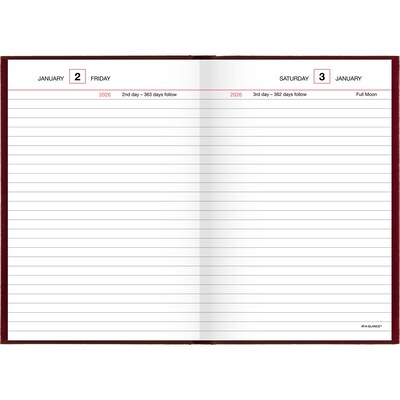 2026 AT-A-GLANCE Standard Hardcover Daily Diary, 5.75 x 8.25, Wide-Ruled, Red (SD387-13-26)