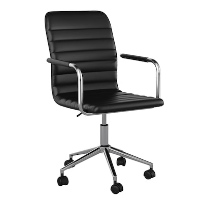 Martha Stewart Taytum Faux Leather Swivel Office Chair, Black/Polished Nickel (CH142370BK)