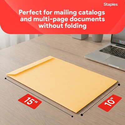 Staples Gummed Kraft Catalog Envelopes, 10"L x 15"H, Brown, 100/Box (SPL534768)