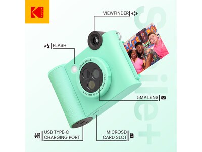 Kodak Smile+ 5 Megapixels Digital Instant Print Camera, Green (RODSMPCAMGN)
