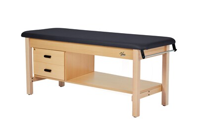 Aristo Wood H-Brace Physician Exam Table with Shelf, 2 Drawer Cabinet, Paper Cutter, Holder, 500lbs. Capacity, Black