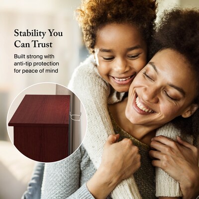 Bush Furniture Cabot 66"H 5-Shelf Bookcase with Adjustable Shelves, Harvest Cherry Laminated Wood (WC31466)