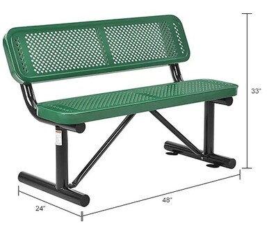 Global Industrial 4' Outdoor Steel Bench w/ Backrest, Perforated Metal, Green (695744GN)