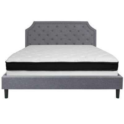 Flash Furniture Brighton Tufted Upholstered Platform Bed in Light Gray Fabric with Memory Foam Mattress, King (SLBMF12)