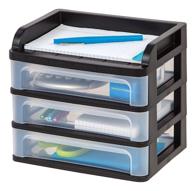 Iris Small 3-Drawer Desktop Storage, Plastic, Black (150163)